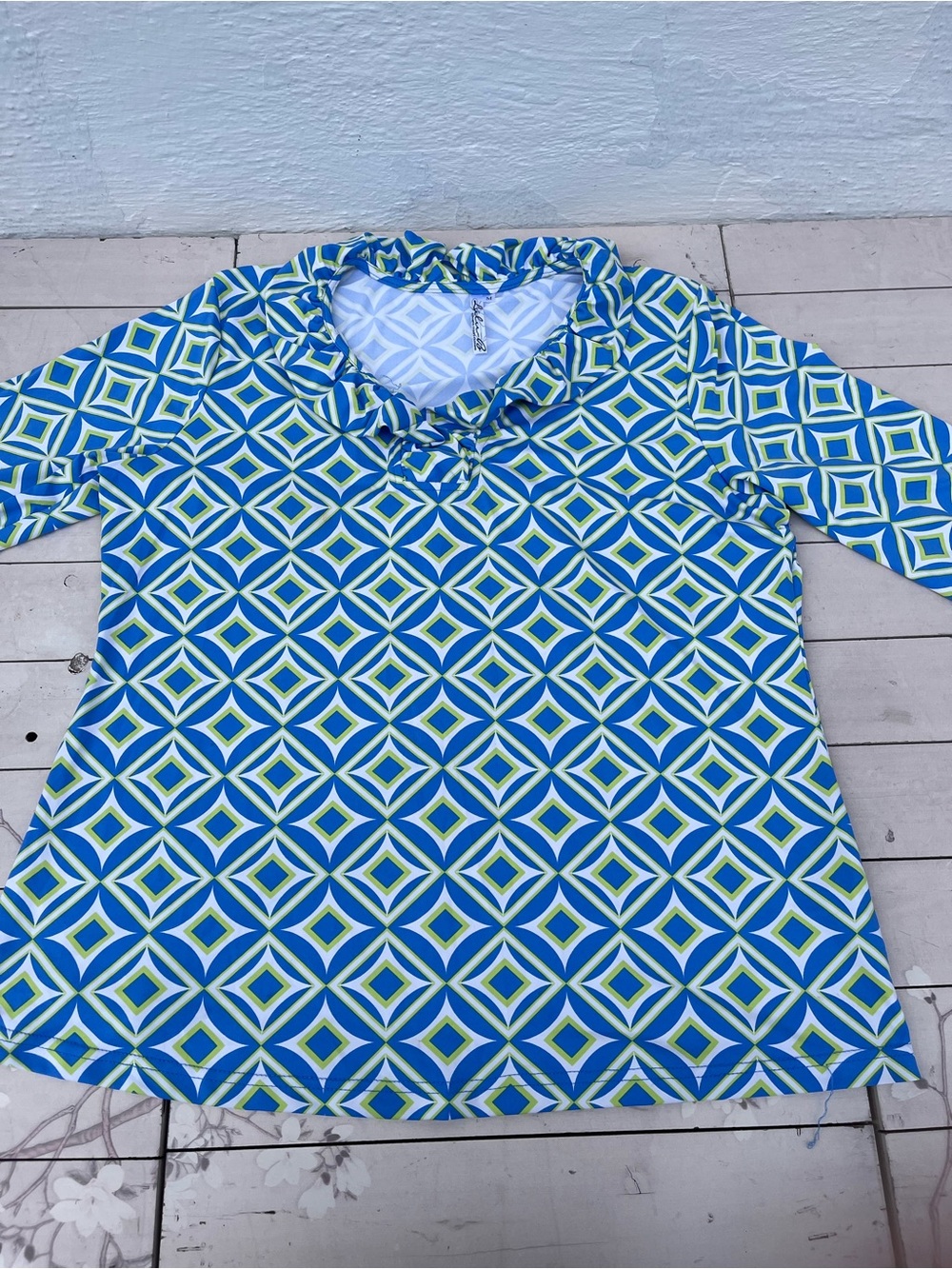 Women’s Geometric Print Blue & Green Long Sleeve Top